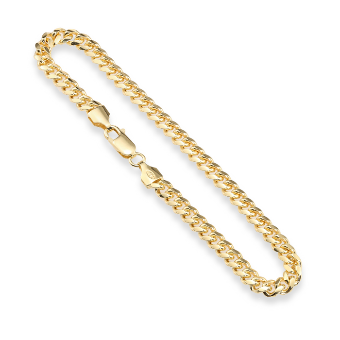 Solid .925 Silver Cuban Link Chain with Gold Plating and Lobster Lock - 5mm