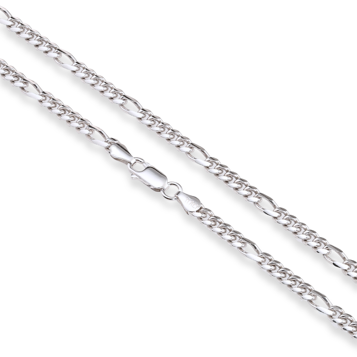 Solid .925 Silver Solid Figaro Link Chain with Lobster Lock