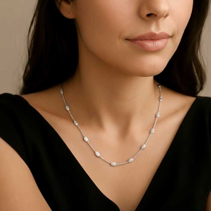Sterling Silver Diamond-Cut Oval Bead Chain Necklace