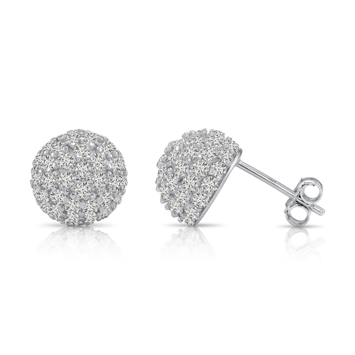 925 Sterling Silver Half Ball CZ Push Back Stud Earrings