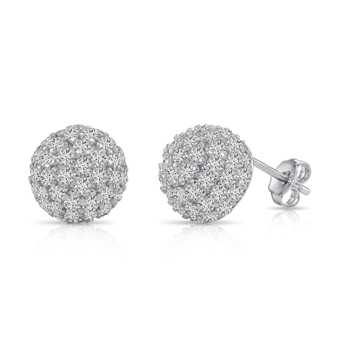 925 Sterling Silver Half Ball CZ Push Back Stud Earrings