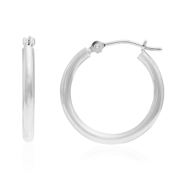 14k White Gold Classic Polished Hoop Earrings