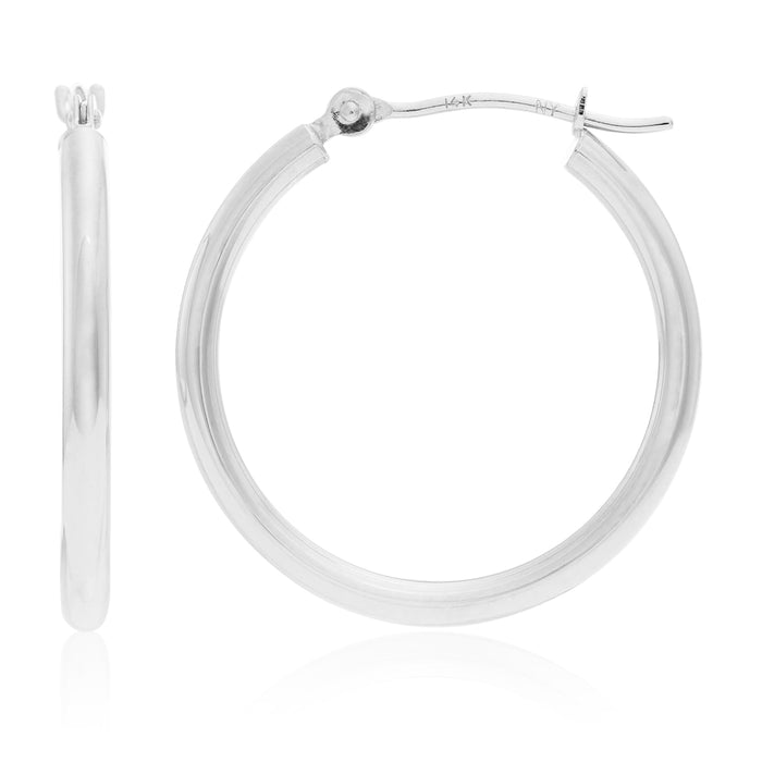 14k White Gold Classic Polished Hoop Earrings