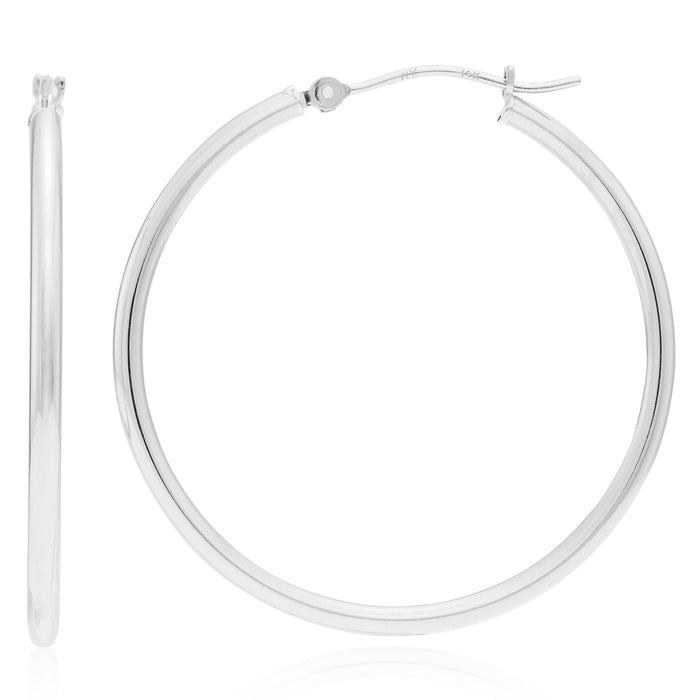 14k White Gold Classic Polished Hoop Earrings