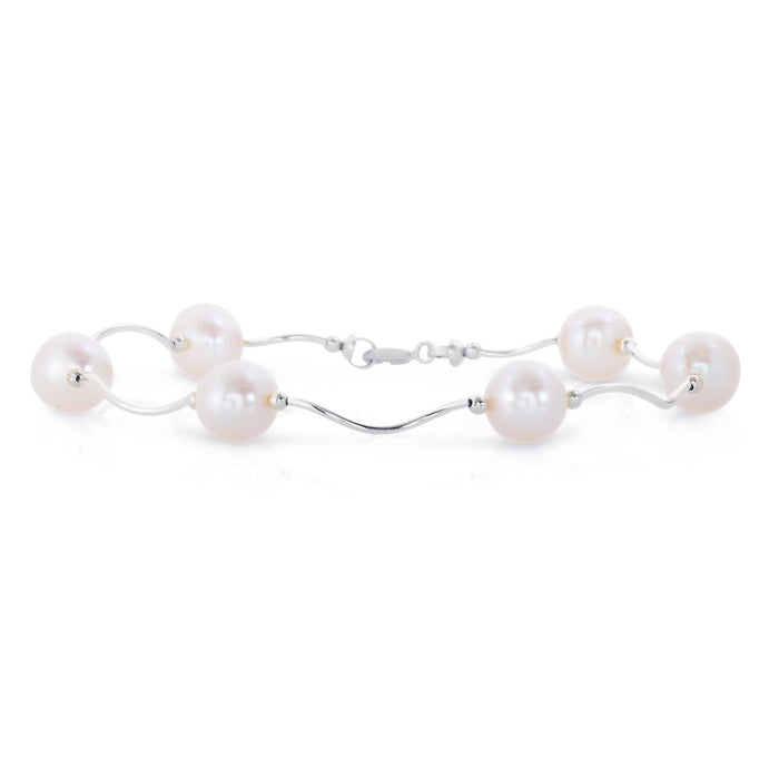 14k Solid Gold Freshwater Cultured Pearl Station Bracelet - Plain