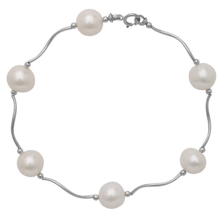14k Solid Gold Freshwater Cultured Pearl Station Bracelet, Diamond-Cut