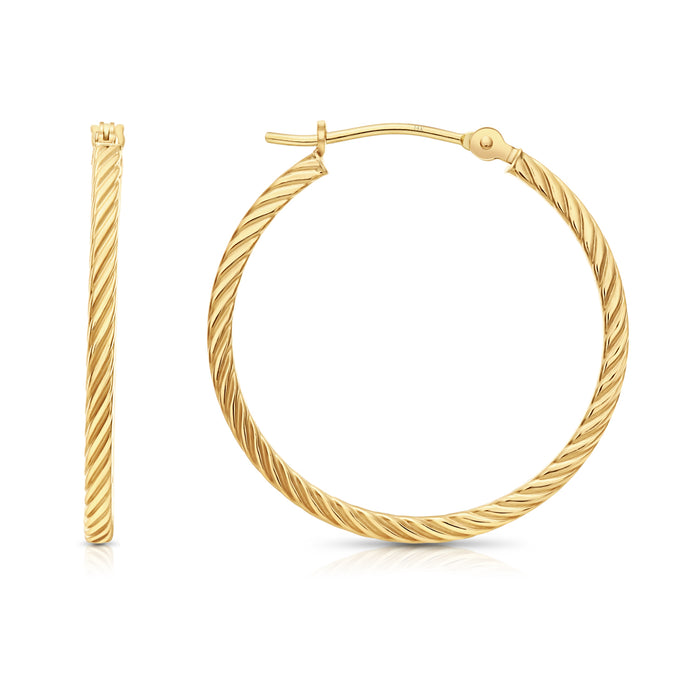 14k Yellow Gold Twisted Square Tube Hoop Earrings
