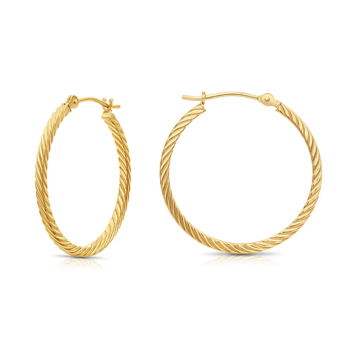 14k Yellow Gold Twisted Square Tube Hoop Earrings