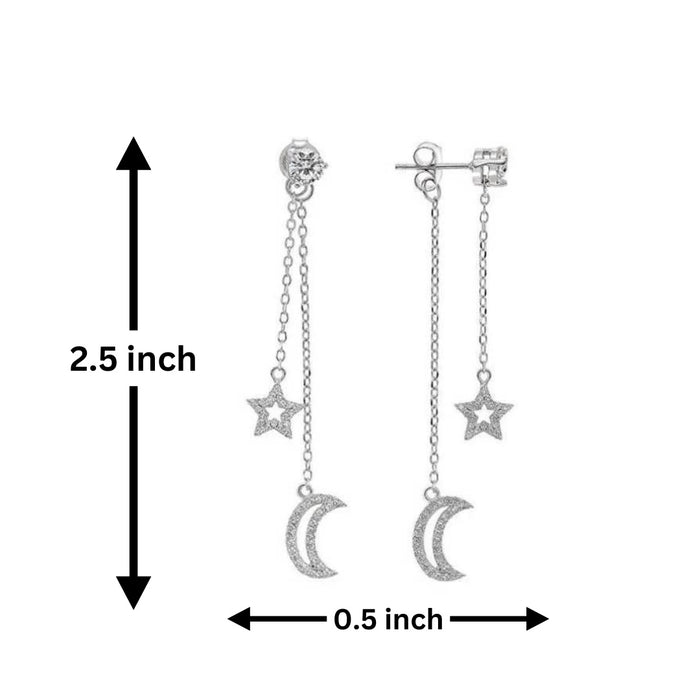 925 Sterling Silver Moon and Stars CZ Dangle Drop Stud Earrings