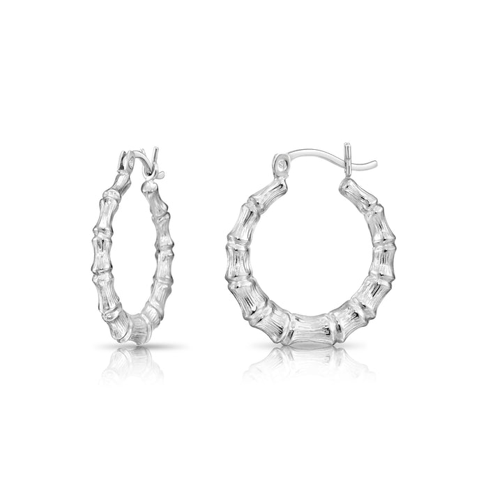 925 Sterling Silver Bamboo Accent Hoops - 21 MM