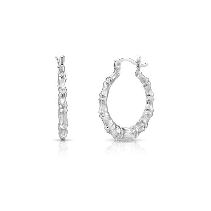 925 Sterling Silver Bamboo Accent Hoops - 21 MM