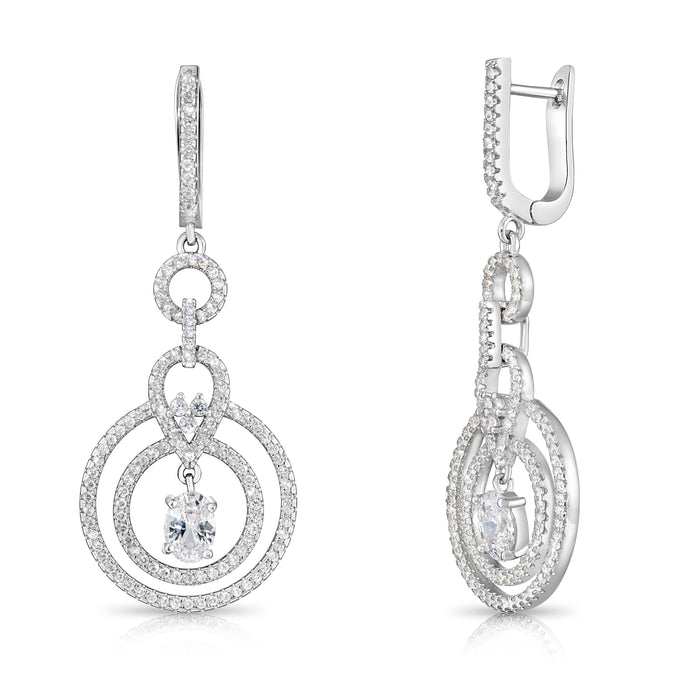 925 Sterling Silver Double Halo Tear Drop Solitaire Oval Pendant Necklace and Earrings Set