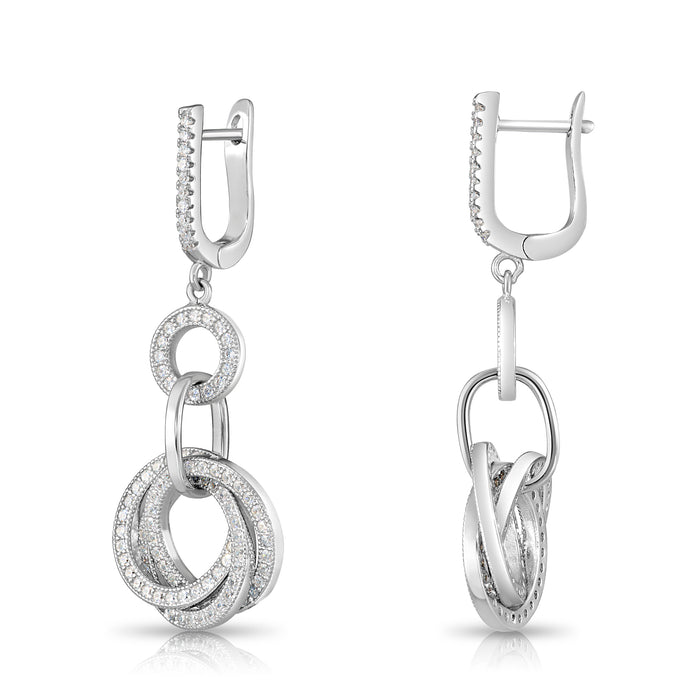 925 Sterling Silver Royal Triple Halo CZ Dangle Drop Earrings