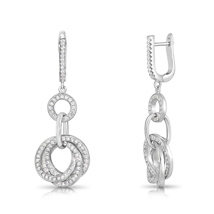 925 Sterling Silver Royal Triple Halo CZ Dangle Drop Earrings