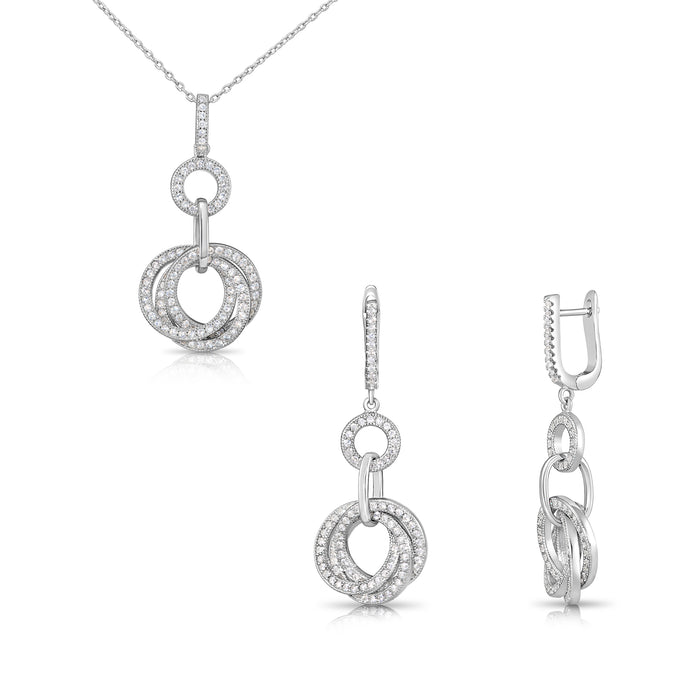 925 Sterling Silver Royal Triple Halo CZ Dangle Drop Earrings