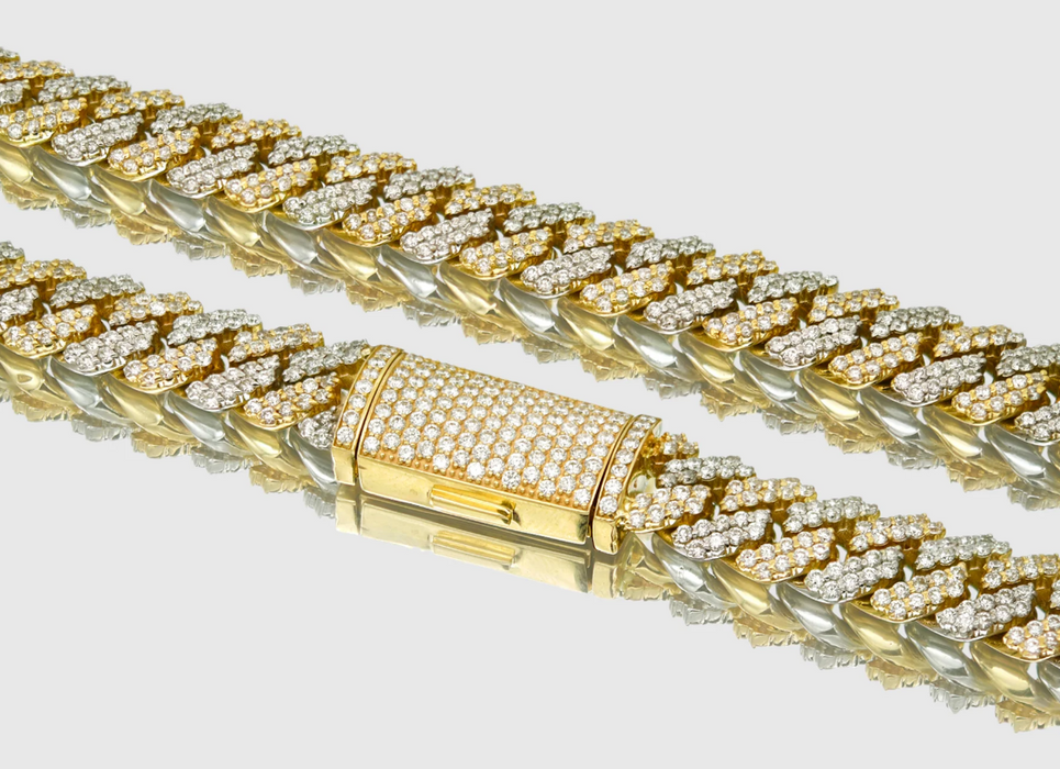 13 CT 10K Yellow and White Gold Natural Diamond Miami Cuban Link Chain - Handmade - Custom Order