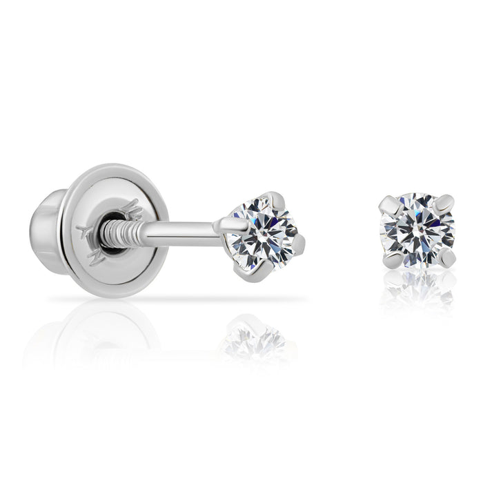 14k White Gold CZ Stud Earrings - Screwback