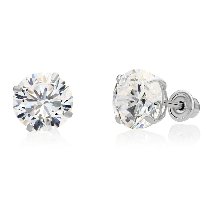 14k White Gold CZ Stud Earrings - Screwback