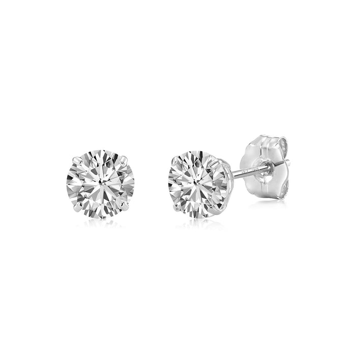 14k White Gold Classic Cubic Zirconia Cubic Zirconia Stud Earrings with Pushbackings
