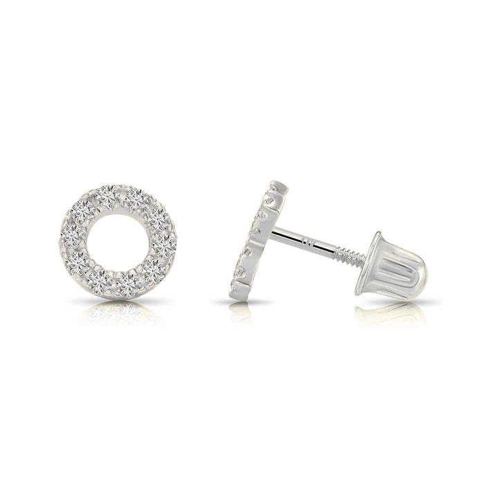 14K White Gold XO Stud Earrings, Screwback
