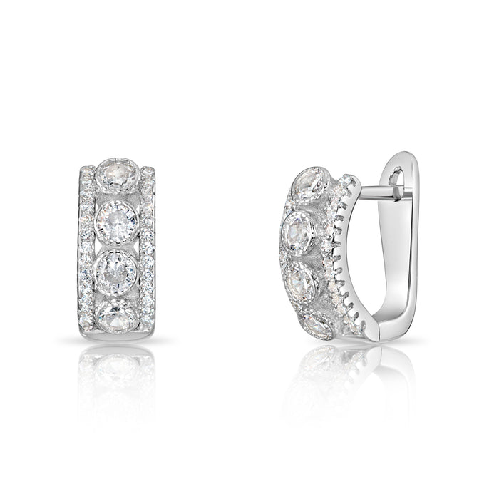 925 Sterling Silver Milgrain CZ Huggie Hoops