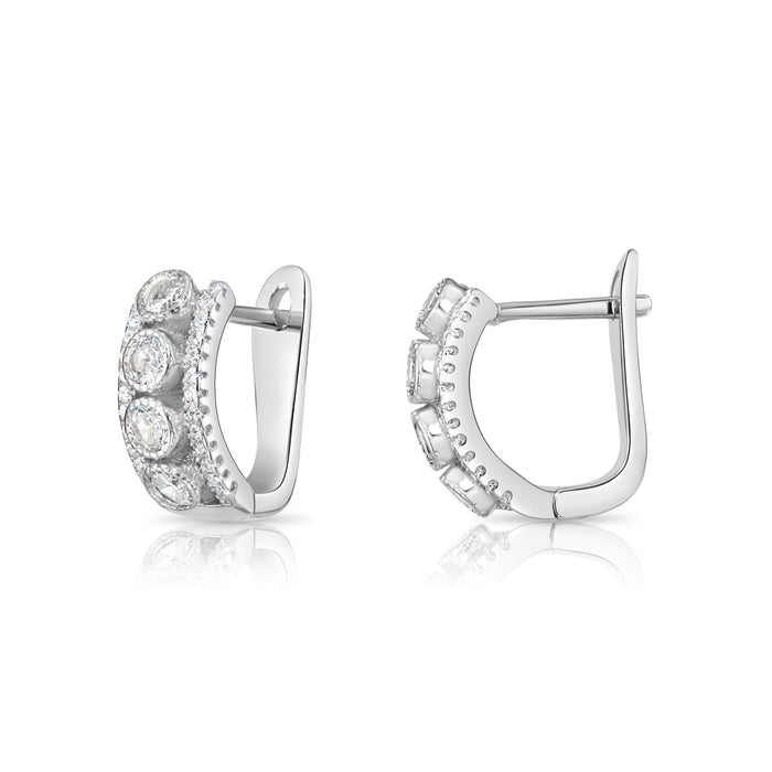 925 Sterling Silver Milgrain CZ Huggie Hoops