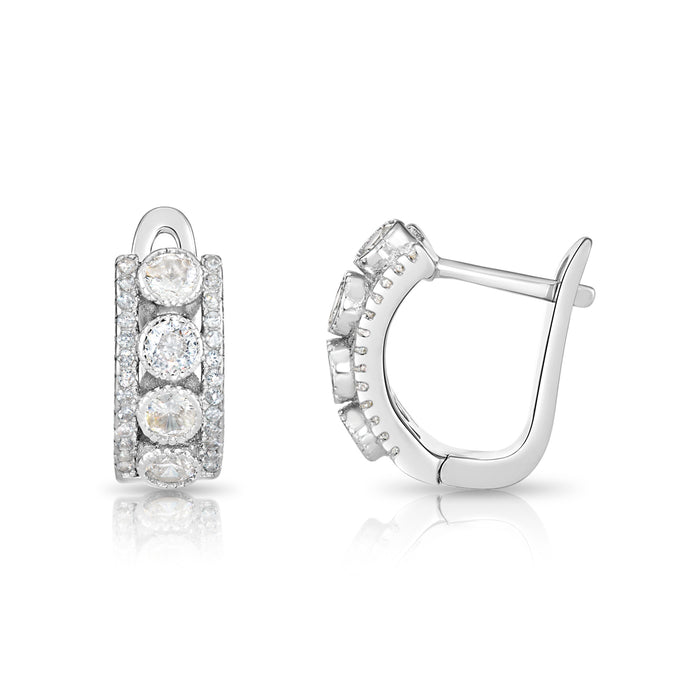 925 Sterling Silver Milgrain CZ Huggie Hoops