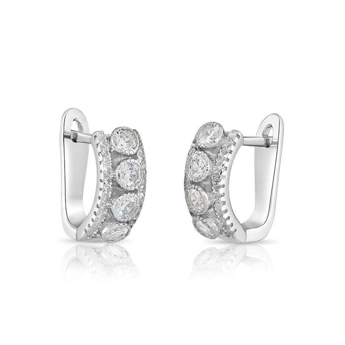 925 Sterling Silver Milgrain CZ Huggie Hoops