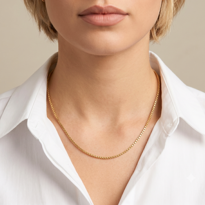 14K Gold Plated Italian Box Chains, Solid Sterling Silver, With Lobster Lock