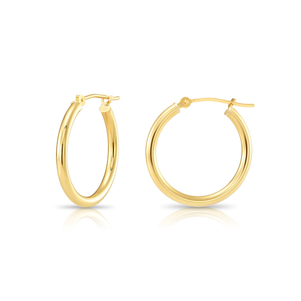 14K Yellow Gold Classic Polished Hoop Earrings - 2MM MADE IN USA