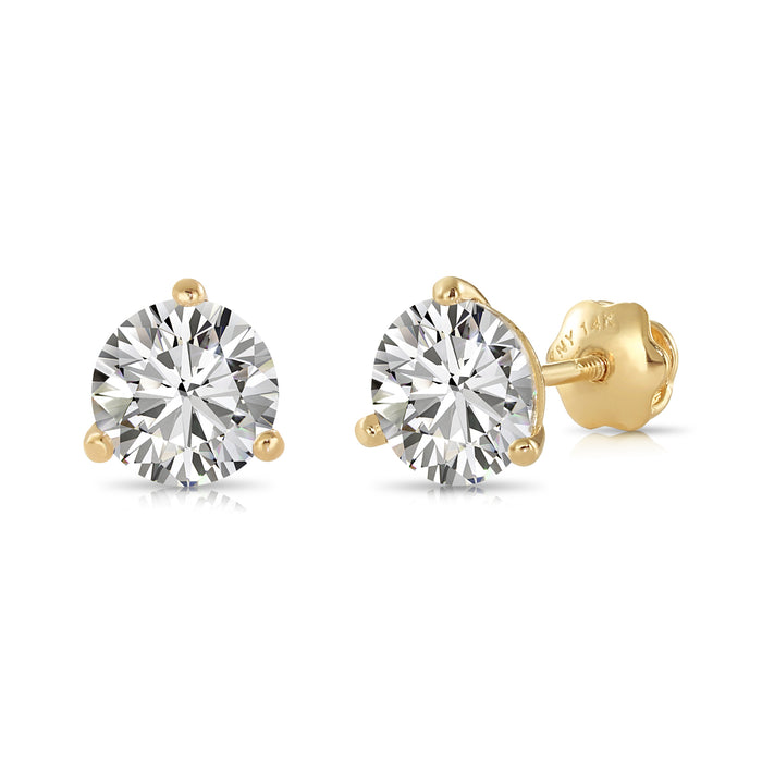 14K YELLOW GOLD & LAB DIAMOND MARTINI SOLITAIRE STUD EARRINGS - SCREWBACK