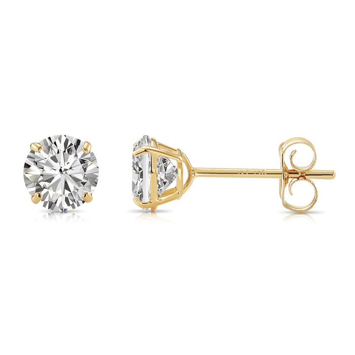 14k Yellow Gold Classic Cubic Zirconia Cubic Zirconia Stud Earrings with Pushbackings