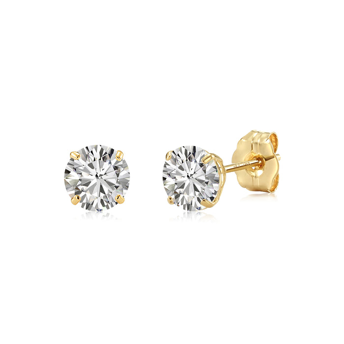 14k Yellow Gold Classic Cubic Zirconia Cubic Zirconia Stud Earrings with Pushbackings