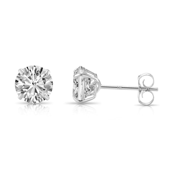 14k White Gold Classic Cubic Zirconia Cubic Zirconia Stud Earrings with Pushbackings