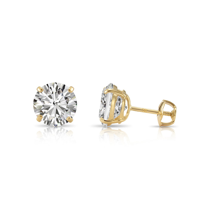 14K YELLOW GOLD & LAB DIAMOND SOLITAIRE STUD EARRINGS - SCREWBACK