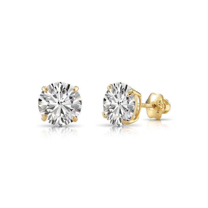 14K YELLOW GOLD & LAB DIAMOND SOLITAIRE STUD EARRINGS - SCREWBACK