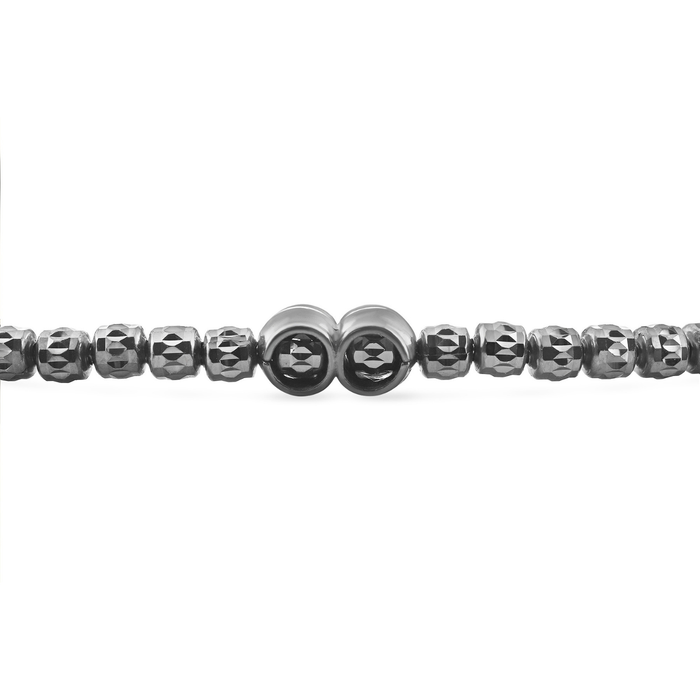 Sterling Silver Diamond-Cut "Tiger" Bead Stretch Bracelet, Gunmetal Finish