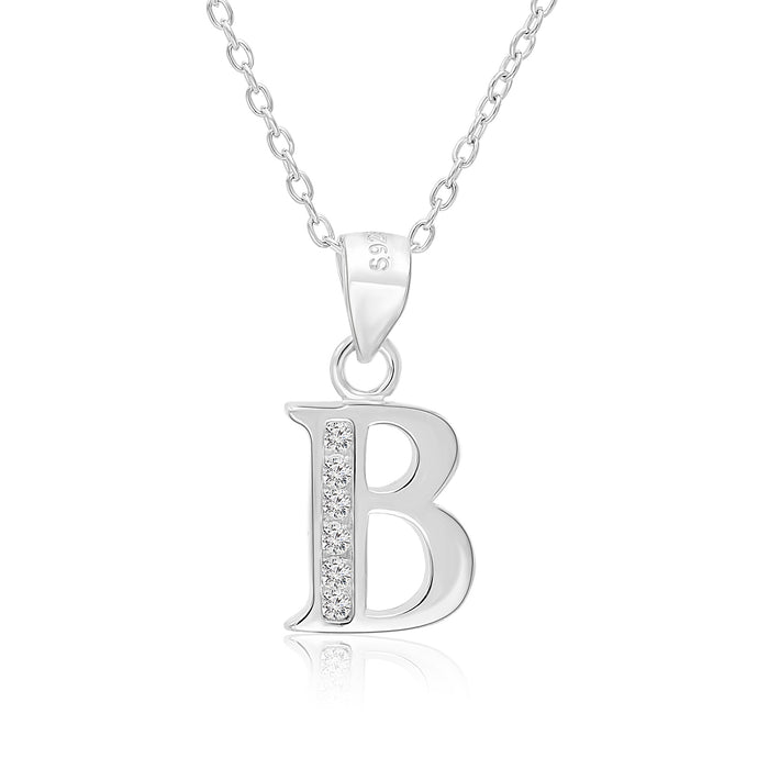 Sterling Silver Alphabet Initial CZ Pendant Necklace - All Letters