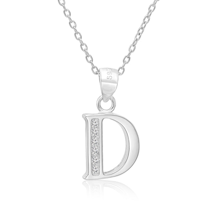 Sterling Silver Alphabet Initial CZ Pendant Necklace - All Letters