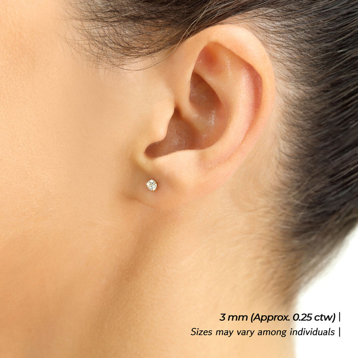 14K WHITE GOLD & LAB DIAMOND SOLITAIRE STUD EARRINGS - SCREWBACK