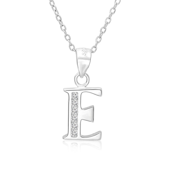 Sterling Silver Alphabet Initial CZ Pendant Necklace - All Letters