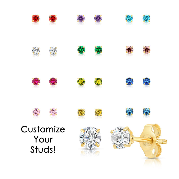 14k Yellow Gold CZ Birthstone Stud Earring - PUSHBACK - 4MM