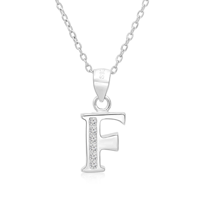 Sterling Silver Alphabet Initial CZ Pendant Necklace - All Letters