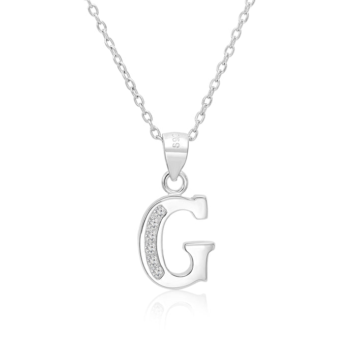 Sterling Silver Alphabet Initial CZ Pendant Necklace - All Letters