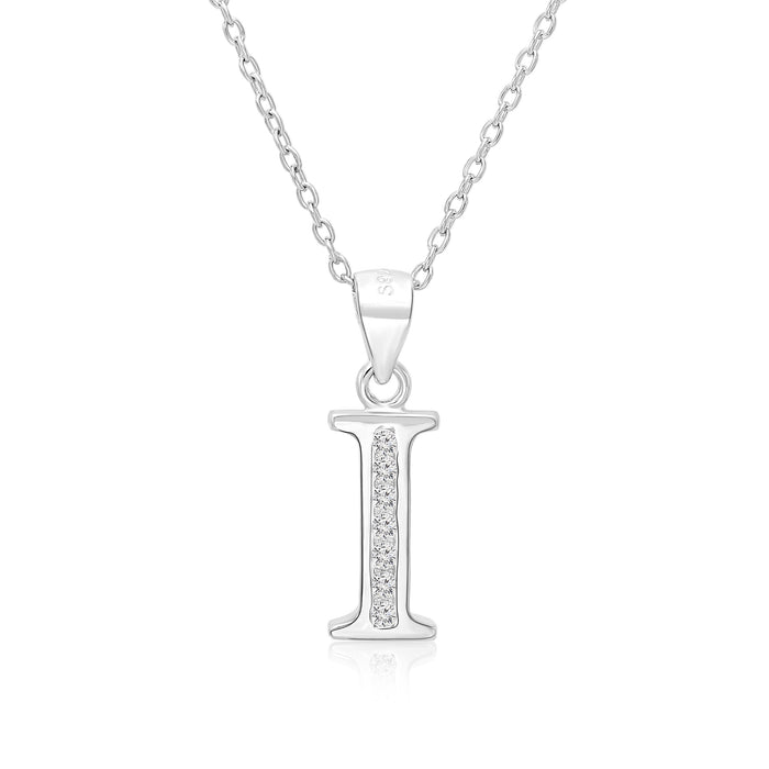 Sterling Silver Alphabet Initial CZ Pendant Necklace - All Letters