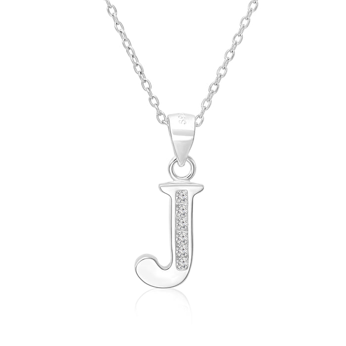 Sterling Silver Alphabet Initial CZ Pendant Necklace - All Letters