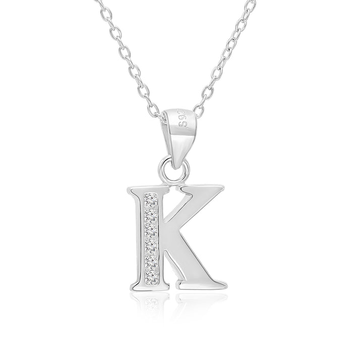 Sterling Silver Alphabet Initial CZ Pendant Necklace - All Letters