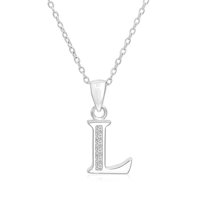 Sterling Silver Alphabet Initial CZ Pendant Necklace - All Letters