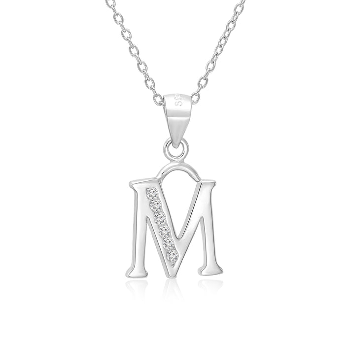 Sterling Silver Alphabet Initial CZ Pendant Necklace - All Letters