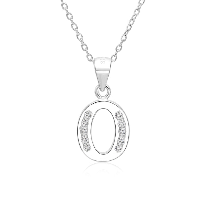 Sterling Silver Alphabet Initial CZ Pendant Necklace - All Letters